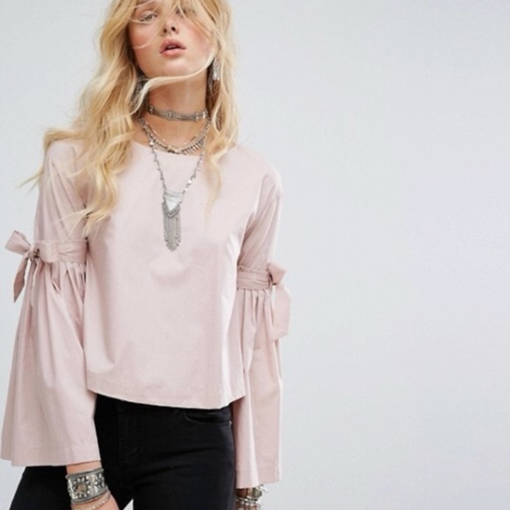 Free‎ People Bell Sleeve Top Pink Soft Feminine Women’s Small